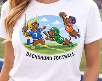 Dachshund T-Shirt Football Players  Whimsical Dog Lover Sports Unisex Tee Wiener Dog Shirt Sports Lover
