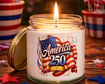 America 250 Candle Flag Design Coconut Apricot Wax 4oz 9oz July 4 Vintage Americana Holiday Independence
