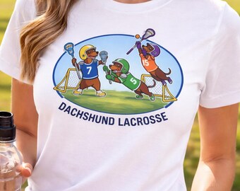 Dachshund TShirt Lacrosse Players  Vintage Sports Patch Design Unisex Wiener Dog Lover Shirt