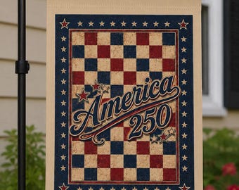 America 250 Garden Flag 12x18 Patriotic Banner Vintage Checkerboard Red White Blue Outdoor Yard Decor USA Semiquincentennial