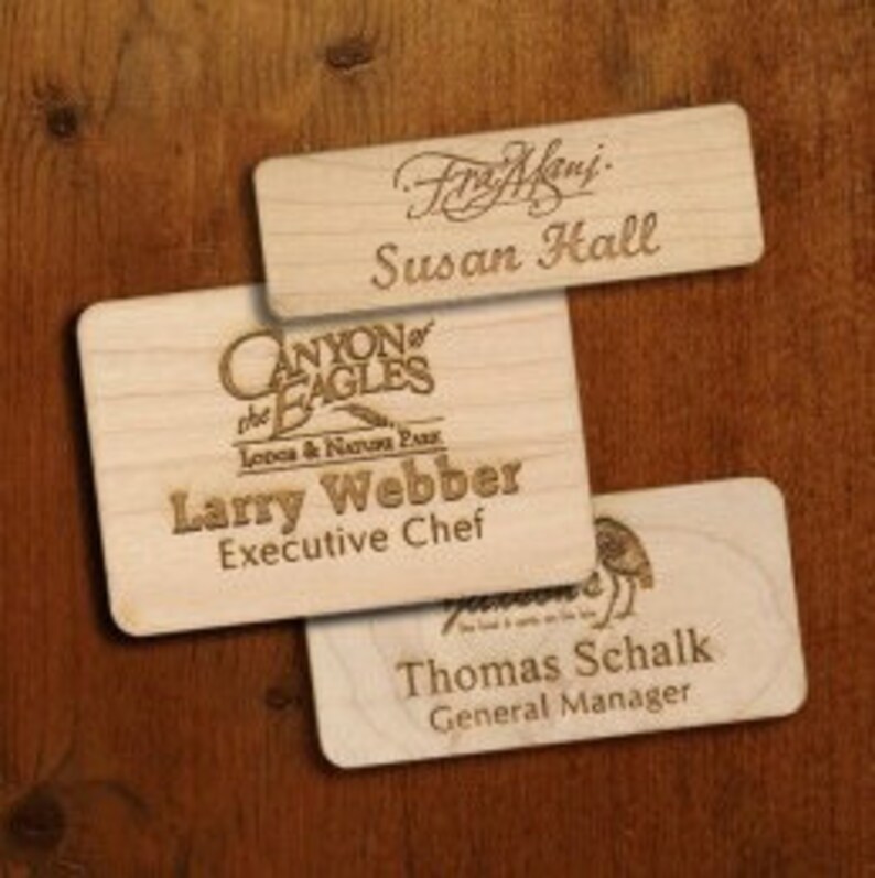 Wooden Engraved Custom Name Tag / Badge With Clutch or Etsy