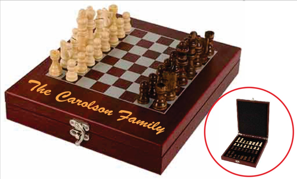 LASER ENGRAVED Travel Chess Set Rosewood Finish Chess Set Etsy