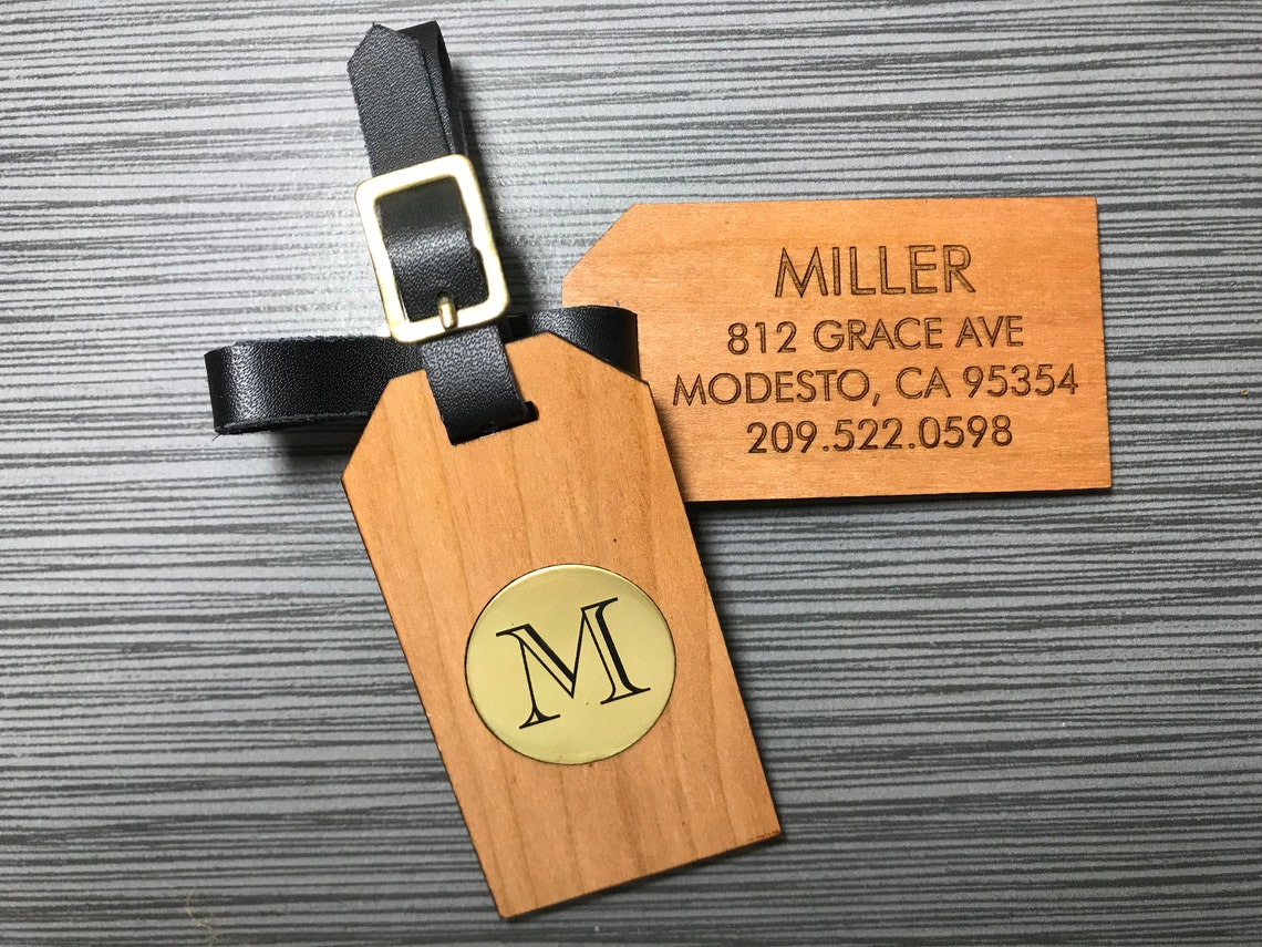 Monogram PERSONALIZED Laser Engraved Wood Luggage Tags With Etsy