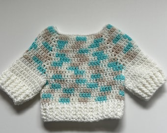 Teal, White & Beige Variegated Sweater