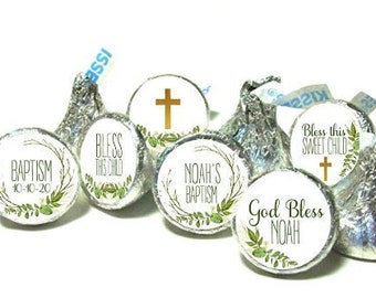 BAPTISM Greenery Leaf Ivy kiss stickers - Child of God kiss stickers ~ fits individually wrapped Chocolate (108 stickers)