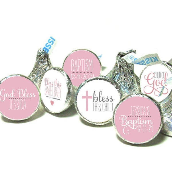 BAPTISM Pink kiss stickers - Child of God kiss stickers ~ fits individually wrapped Chocolate (108 stickers)