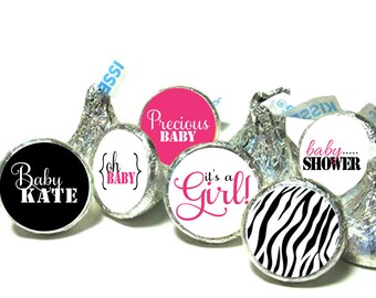 ZEBRA WILD It's a Girl! baby shower kiss kiss stickers - zebra print theme kiss stickers ~ for Hershey's Kisses® Chocolate (108 stickers)