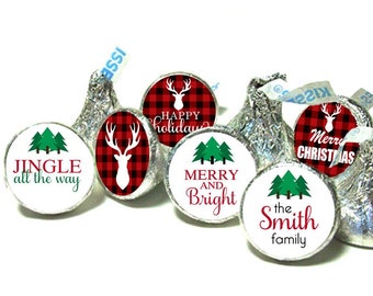 CHRISTMAS Plaid kiss stickers ~ fits individually wrapped Chocolate Chocolate stickers