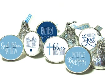 BAPTISM blue kiss kiss stickers - Child of God kiss stickers ~ fits individually wrapped Chocolate (108 stickers)