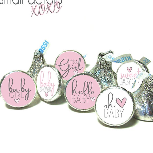 IT'S A GIRL Baby Shower kiss stickers ~ Fits individually wrapped Chocolate and other Candy- Pink