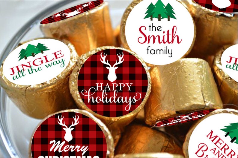 CHRISTMAS Plaid kiss stickers fits individually wrapped Chocolate Chocolate stickers image 3