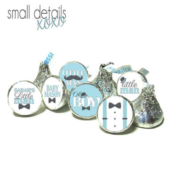 BOW TIE Baby Shower stickers ~ for Hershey's Kisses® Chocolate - Little Man, Moustache, and Bowlers Il_570xn