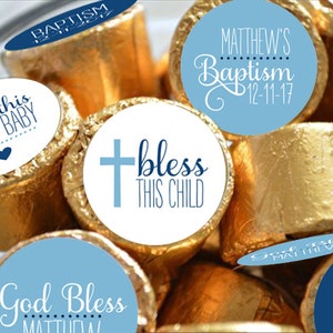 BAPTISM blue kiss kiss stickers Child of God kiss stickers fits individually wrapped Chocolate 108 stickers image 3