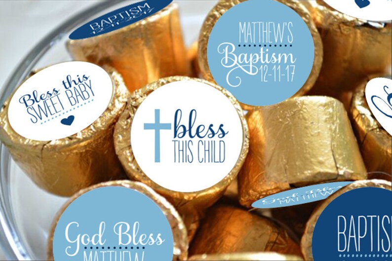 BAPTISM blue kiss kiss stickers Child of God kiss stickers fits individually wrapped Chocolate 108 stickers image 3