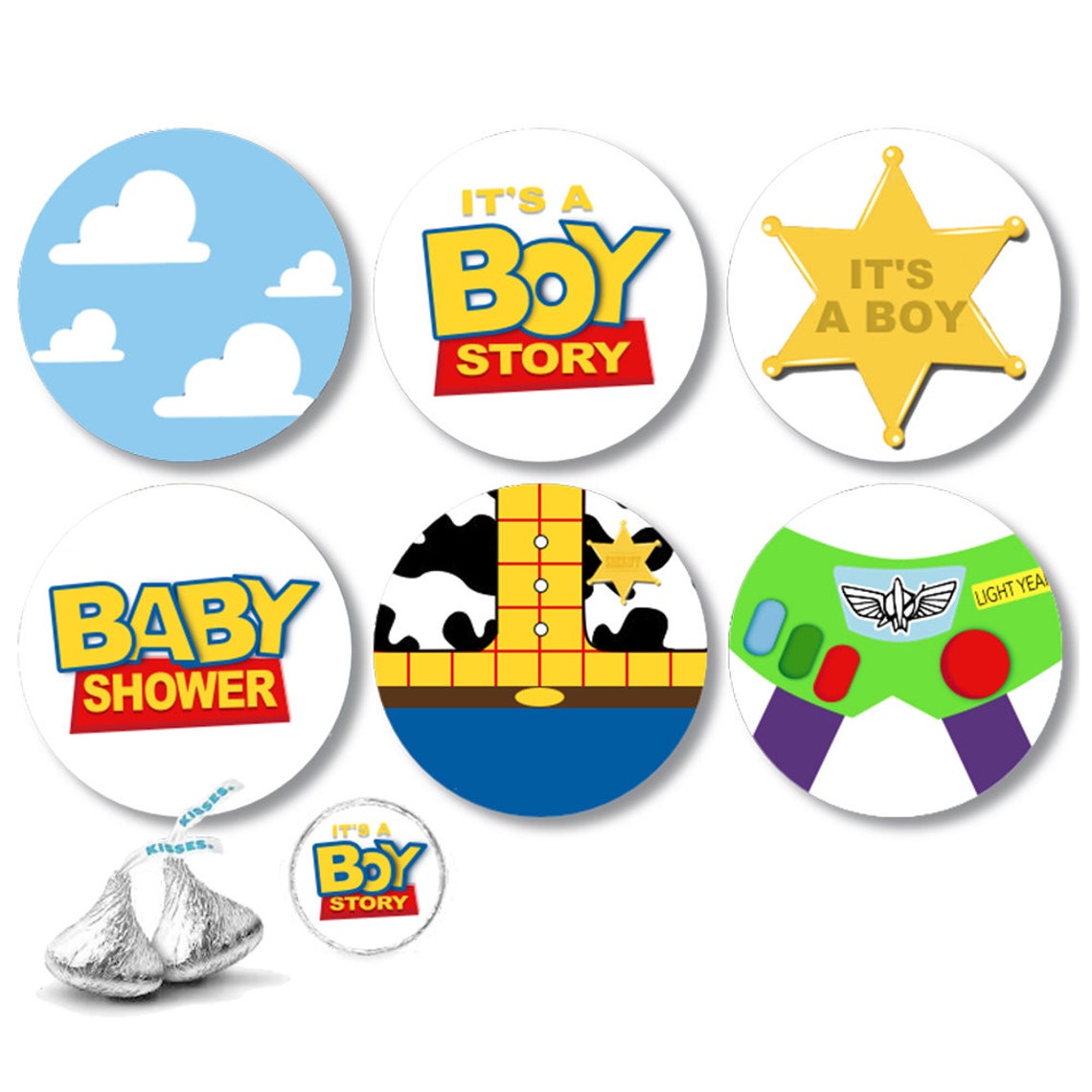 BOY STORY Toy Story Inspired Baby Shower Kiss Stickers Etsy