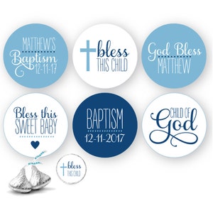 BAPTISM blue kiss kiss stickers Child of God kiss stickers fits individually wrapped Chocolate 108 stickers image 2