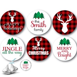 CHRISTMAS Plaid kiss stickers fits individually wrapped Chocolate Chocolate stickers image 2