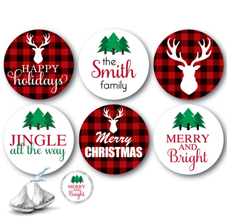 CHRISTMAS Plaid kiss stickers fits individually wrapped Chocolate Chocolate stickers image 2