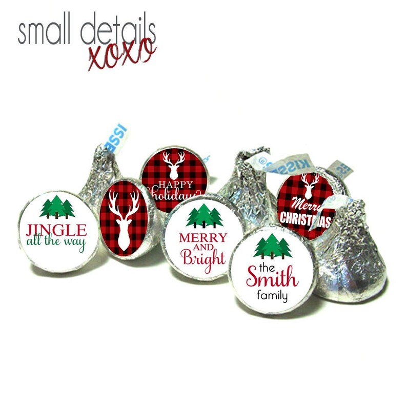 CHRISTMAS Plaid kiss stickers fits individually wrapped Chocolate Chocolate stickers image 1