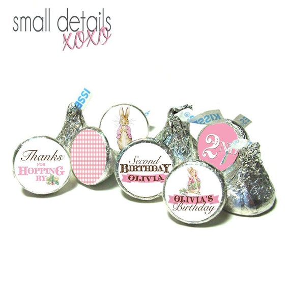 PETER RABBIT Pink Birthday kiss kiss stickers - Beatrix Potter kiss stickers ~ for Hershey's Kisses® Chocolate - Candy Stickers Il_570xn