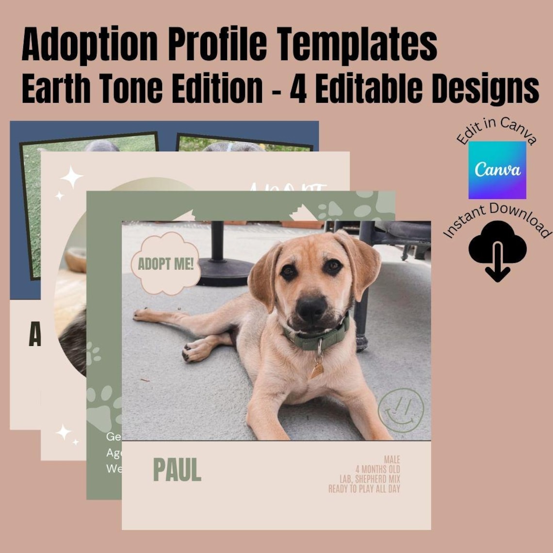 Editable Adoption Canva Template IG Pet Post Template Dog Adoption ...