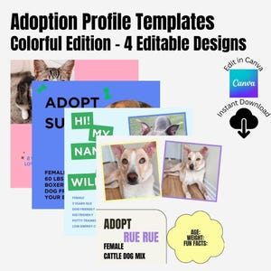 Editable Adoption Canva Template, IG Pet Post Template, Dog Adoption Flyer, Doggie Daycare Printable, Pet Sitter Notes, cat adoption profile