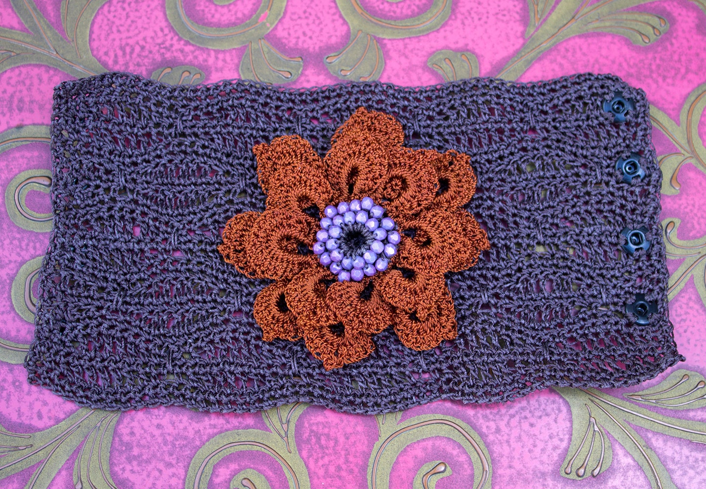 PATTERN Crochet Cuff Bracelet Crochet Flower Nylon Thread - Etsy
