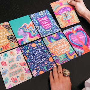Affirmation Postcards x 8 - motivational colourful artwork printable home office decor gift idea for friends birthdays celebration prophetic