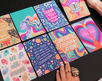 Affirmation Postcards x 8 - motivational colourful artwork printable home office decor gift idea for friends birthdays celebration prophetic