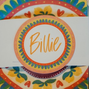 Sicilian Placecards Circle Border Template - 8cm - Amalfi Coast Sorrento Italian Wedding Printable Card Colorful Bright lemons round card