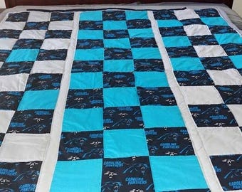 Handmade Carolina Panthers Quilt: Sports Fan Throw Blanket