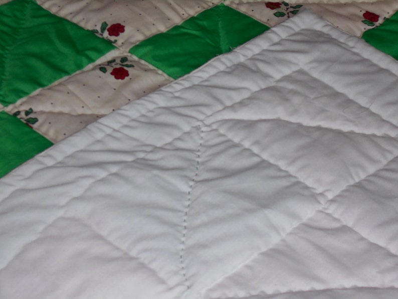 Throw Quilt, Double Irish Chain Green & White Flower Bed Quilt, image 5