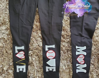 Baseball Mom Leggings | Baseball LOVE Bat Leggings | Baseball LOVE Base Leggings | Baseball Leggings