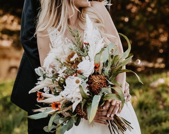 Ramo de terracota, ramo de flores secas, ramo de boda de otoño, ramo de novia seco y de seda para boda al aire libre, boda de otoño boho