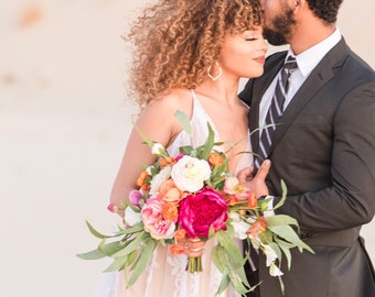 Wedding Bouquet, Magenta Boho Bridal Bouquet, Colorful Spring Bouquet, Destination Elopement Wedding Bouquet and Boutonniere Set