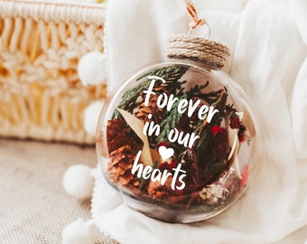 Flower Sympathy Gift, Dried Flower Christmas Ornament, Memorial Ornament, In Loving Memory Ornament, Flower Filled Shatterproof Ornament