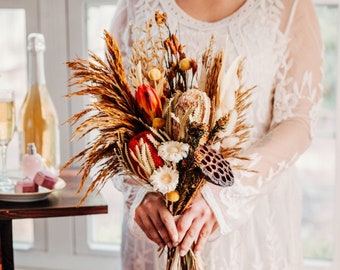 Dried Flower Bouquet, Rust and Terracotta Wedding Flowers Fall Bridal Bouquet, Destination Wedding Bouquet Set, Autumn Boho Bridal Bouquet