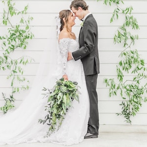 Cascading Greenery Bouquet with Boutonniere, Emerald Green Woodland Wedding Bridal Bouquet, Garden Boho Wedding Bouquet Set