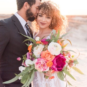 Wedding Bouquet, Magenta Boho Bridal Bouquet, Colorful Spring Bouquet, Destination Elopement Wedding Bouquet and Boutonniere Set image 7