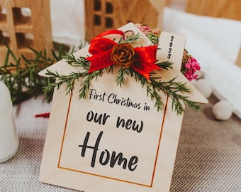 New House Ornament 2024, First Christmas in Our New Home Christmas Ornament, Wood House, Real Estate Client Housewarming Gift w Box