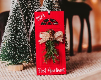 First Apartment Ornament 2024, Wooden Red Door Tree Ornament, First Christmas in New Apartment, Christmas Gift for Couple, Housewarming Gift