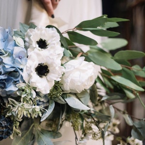 Blue Bridal Bouquet, Classic Blue Wedding Bouquet, Blue and White Silk Floral Bouquet Set, Bouquet and Boutonniere Wedding Package image 10