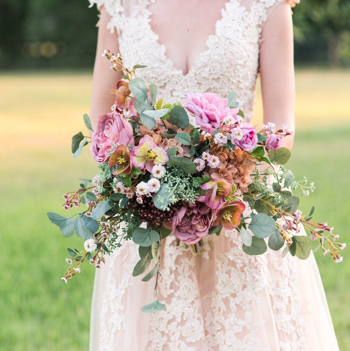Wildflower Bouquet Cascading Bridal Bouquet Mauve Bouquet Etsy
