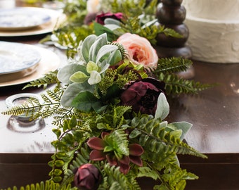 Boho Floral Wedding Garland - Burgundy and Blush Arch Flower Garland - Wedding Reception Sweetheart Table Centerpiece - Bridal Shower Decor