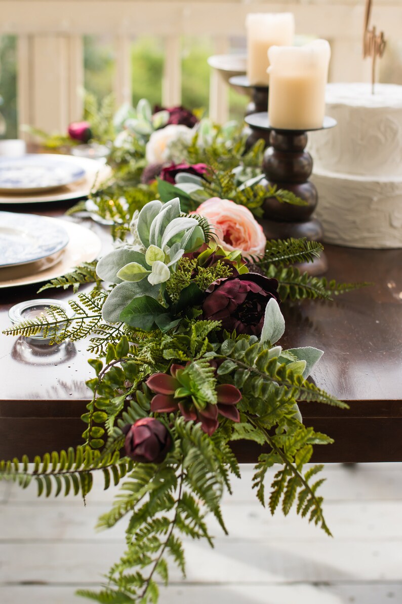 Burgundy And Blush Boho Wedding Garland Peony Floral Wedding Etsy