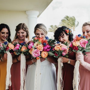 Colorful Tropical Wedding Bouquet, Bridal Bouquet, Beach Bouquet, Pink Orange and Blue Wedding Flowers, Bouquet and Boutonniere Set