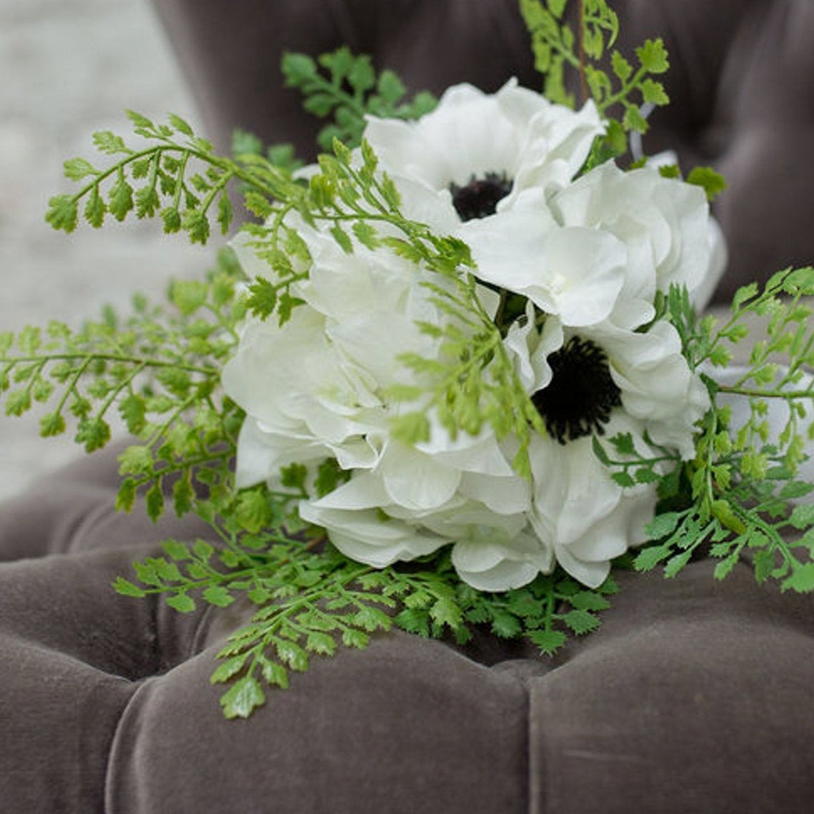 Ready to Ship White Anemone Bouquet Small White Bridal Etsy