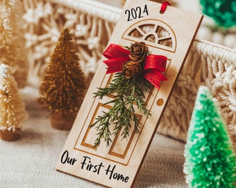 Our First Home Ornament 2024, First Christmas Gift for Couple, 1st Home Christmas Ornament, Newlywed Gift, Wood Door Ornament, Housewarming