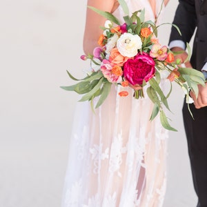 Wedding Bouquet, Magenta Boho Bridal Bouquet, Colorful Spring Bouquet, Destination Elopement Wedding Bouquet and Boutonniere Set image 8