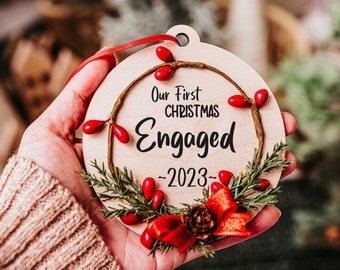 Engagement Ornament 2024, Our First Christmas Engaged Ornament with Year, Couples Ornament, Christmas Present for Newly Engaged Couple